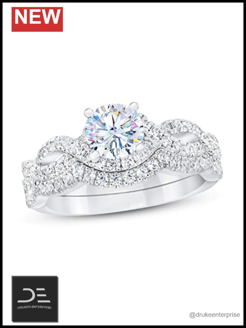 1.5ct Moissanite Bridal Set Engagement Ring Platinum Plated Silver Cathedral